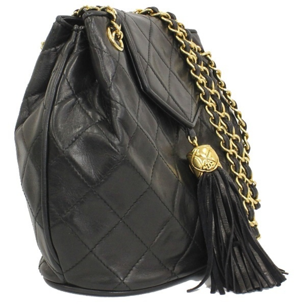Chanel Chain Shoulder Bag Tassel Matelasse Lambskin Black